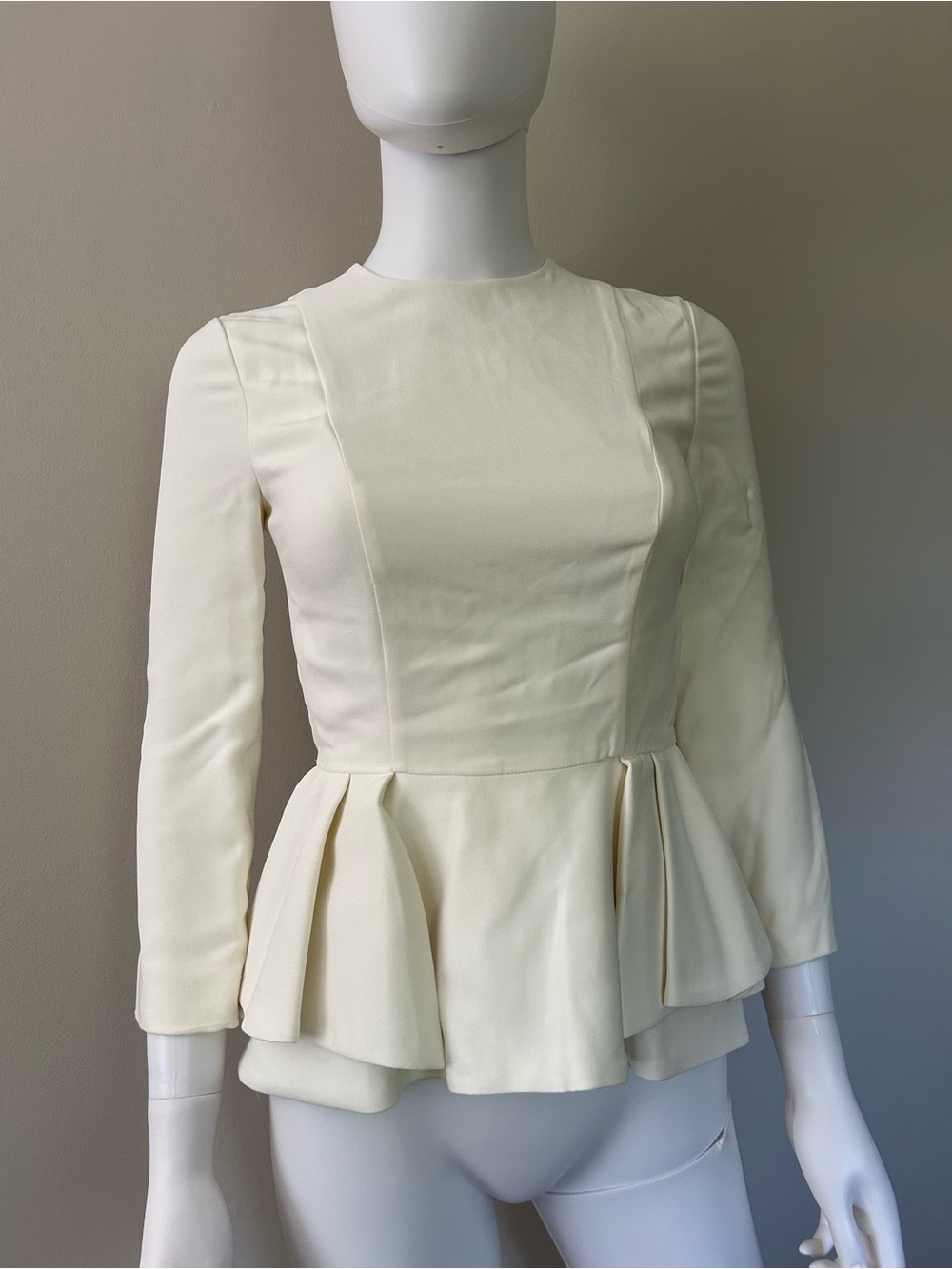 Miu Miu Ivory Long Sleeve Peplum Top Blouse IT 36 NWT Made in Italy